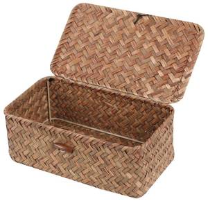 lot 12075 image: FEIALNDUO Wicker Shelf Baskets with Lid,Seagrass Storage Basket Bins Rectangular Handwoven Basket Boxes for Shelves Desktop Home Organizer (Coffee, X-Small)