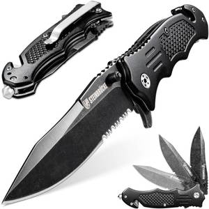 lot 12084 image: Steinbrucke Tactical Knife Pocket Knife Folding Stainless Steel 8Cr13Mov 3.4ftft Blade, with Reversible Clip - Good Gift for Hunting Camping Survival Outdoor and Everyday Carry