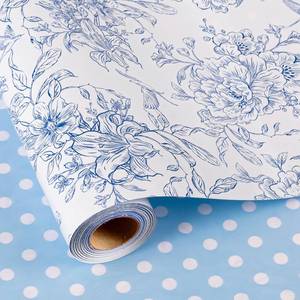 lot 12086 image: Burymento Blue and White Porcelain Flower Wrapping Paper, Reversible Blue Dot Design Gift Wrap for Baby Shower, Birthday, Valentines, Mothers day, Graduation, Wedding, Fathers day, Christmas (17 Inch X 32.8 Feet)
