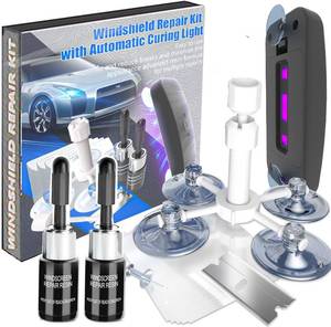 lot 12100 image: BLUTOKS Windshield Repair Kit, 2 PCS Windshield Crack Repair Kit with Suction Cup Curing Light, Automotive Nano Fluid Vehicle Windscreen Tool, Glass Repair Kit for Chips and Cracks (Azure)
