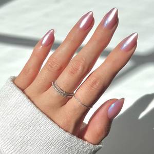 lot 12101 image: Glamnetic Press On Nails - Seaspell Fake Nails  Short Almond Pink Fake Nails with a Velvet Finish, Salon Quality Summer Nails  15 Sizes - 30 Nail Kit with Glue