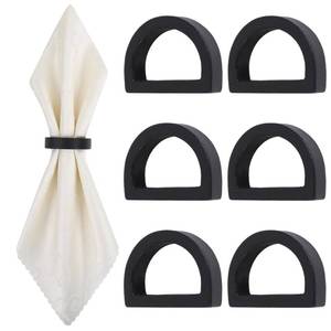 lot 12103 image: Yagoo Napkin Rings, Wooden Napkin Rings Set of 6, Handcrafted Wood Semicircle Napkin Holders for Table Decoration (Black)