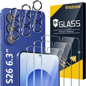 lot 12105 image: 3 Pack for Samsung Galaxy S26 Screen Protector Tempered Glass  3 Pack Camera Lens Protector, Military Grade Shatterproof, 9H Hardness, Fingerprint Unlock, HD Clear Case Friendly 6.3 Inch