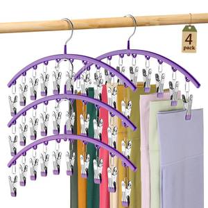 lot 12107 image: Legging Organizer for Closet, Metal Yoga Pants Hanger wRubber Coated 2 Pack w10 Clips Hold 20 Leggings, Hangers Space Saving Hanging Hangers for Closet Organizers and Storage-Purple