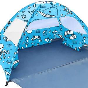 lot 12127 image: Ocean World 3-4 Person Family and Baby Beach Tent � Cool Beach Essentials for Shade, UPF 50 UV Protection and PU800 Waterproof, Portable Pop Up Sun Shade Cabana Shelter for Kids and Toddlers,