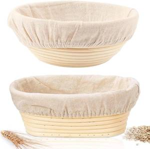 lot 12129 image: Sourdough Bread Baking Supplies, 2 Pack Banneton Bread Proofing Basket 10 inch Round and 10 inch Oval Proofing Bowls for Sourdough Bread with Liner Making Baking Fermentation Tools