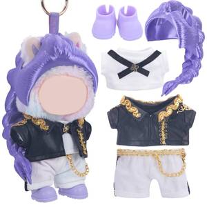 lot 12138 image: Use for Labubu Outfits KPDH Clothes and Accessories Set Designer,17cm Doll Kpop Clothes Outfits 3D Printed Purple Wigs Compatible with Labubu Doll