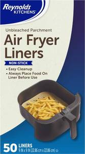 lot 12146 image: Reynolds Kitchens Air Fryer Liners Disposable, Unbleached Parchment Paper Sheets, 50 Count