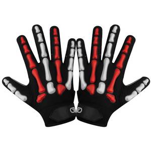 lot 12148 image: Glorious Traders Youth Football Gloves American Wide Receiver Injected Bones Football Gloves for Adult Men Women and Boys with Super Sticky Silicone Grip Palms (Multi, Youth Large)