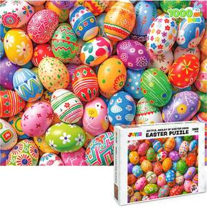 lot 12153 image: JOYIN Easter 1000 Pieces Jigsaw Puzzles (30 x 24 inches) Eggs Theme Puzzles, Easter Educational Party Favors Plush Basket for Kids and Adults of All Ages.