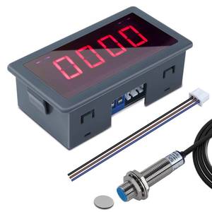 lot 12159 image: ICSTATION 4 Digital Red LED Tachometer RPM Speed Meter AC 110V-230V Digital Motor Tachometer with Hall Proximity Switch Sensor NPN for Lathe Conveyor Belt