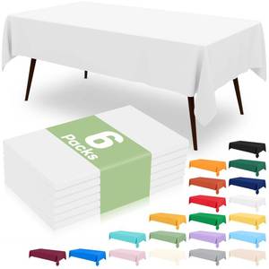 lot 12169 image: misaya 6 Packs Disposable Plastic Table Cloth, 54 x 108 Inch Waterproof Rectangle Tablecloth, Leakproof and Sturdy Decorative Table Covers for Picnic, Party and Outdoor, White