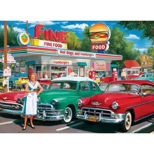 lot 12170 image: 500 Pieces Jigsaw Puzzles, Retro Style 500 piece Puzzles for Adults, Car and Food Station Jigsaw Puzzles, Interlock Perfectly Letter on Back, Home Decor Birthday Party Gift Toy Age 12, 20.5 x 15 in