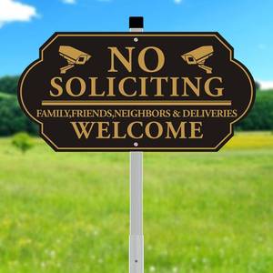 lot 12179 image: No Soliciting Sign for House 14in7in with 28in Stake � Family, Friends, Neighbors and Deliveries Welcome � Weather-Resistant Aluminum Yard Sign for Home, Porch, Office, or Business (BandG-FY-1PACK)