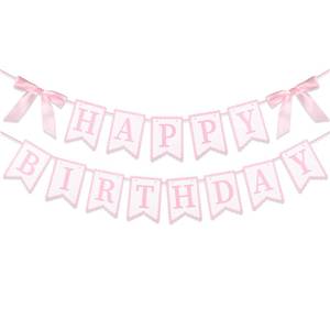 lot 12181 image: Pink Bow Birthday Banner, Happy Birthday Pink Banner, Bow Party Decorations, Pinky Bows Garland for Women Girls, Baby Shower Party Supplies, Birthdays Parties Decorations