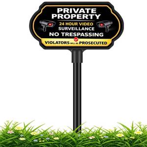 lot 12183 image: No Trespassing Signs Private Property with Stake, 10inx5in37in Adjustable Tall Rust-Free Aluminum Security Signs for Outdoor, UV Printed and Weatherproof Video Surveillance Warning Signs for Home, Yard, Driveway