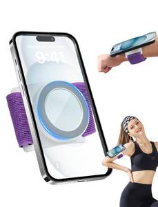 lot 12383 image: TOPGO Magnetic Running Phone Holder for iPhone, HD Mirror and Extendable Anti-Drop Rope for GymYoga, 360° Rotatable Wrist Phone Holder, Fits iPhone 16 Pro and Android (Purple, 2 Straps)