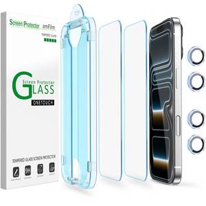 lot 12387 image: amFilm OneTouch Screen Protector for iPhone 17 Pro 6.3ftft  Camera Lens Protector  Auto-Alignment Install  Bubble Free  9H Tempered Glass  Shatterproof  FHD Clarity  Case Friendly  24 Pack