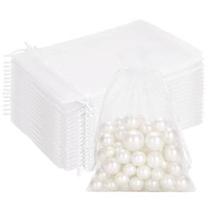lot 12392 image: G2PLUS 100PCS White Organza Bags, 4x6 in Sheer Mesh Drawstring Gift Bags, Jewelry Pouches Candy Bag for Wedding Favors, Christmas