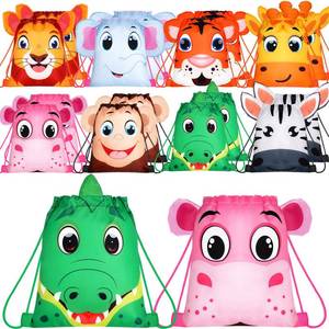 lot 12393 image: Hillban 16 Pcs Animal Drawstring Bags for Kids Party Favors Drawstring Backpack with Ear for Safari Birthday (Jungle Style)