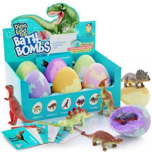 lot 12410 image: DanandDarci Dino Egg Bath Bombs for Kids - Easter Basket Stuffers - Kid Baths Bomb with Surprise Inside - Dinosaur Toys Gift for Boys and Girls Ages 6 7 8 Years Old Gifts - Fun Educational Toy Fizzy (Missing One)