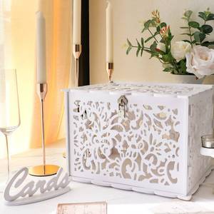 lot 13455 image: CYAOOI White Wedding Card Box with Lock, PVC Gift Card Box for Wedding Reception, DIY Wedding Money Envelope Box for Party Graduation Birthday Baby Shower Decorations (Broken Top Piece)
