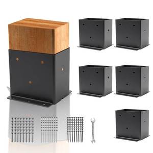 lot 13462 image: 6 Set 4in 6in Post Base, (Inner Size 3.6inx 5.6in) Post Brackets,Black Metal Powder-Coated Thick Steel Post Anchor Outdoor for Support Deck Base Plate Pergola Brackets Fence Kit,Mialbox Post Mount