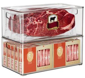 lot 13463 image: Hudgan 2 Pack Deep Freezer Organizer Bins, Straight Side Stackable Chest Freezer Storage Bins, Pantry organizers and Storage, Food-Grade Plastic