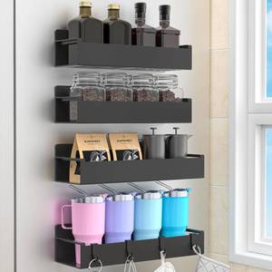 lot 13480 image: HuggieGems 4 Pack Magnetic Spice Rack Organizer for Refrigerator and Oven, Black Fridge Organizers and Storage for Kitchen