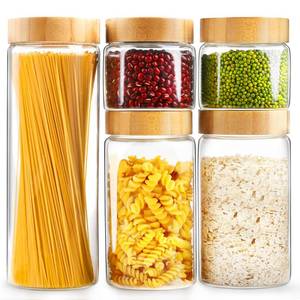 lot 13482 image: AISIPRIN Airtight Glass Jar with Lid, Glass Storage Containers with Screw On Bamboo Lids, for Cookie, Pasta, Cereal Storage Containers, 5Pcs 80oz 50oz 27oz Canisters Sets for the Kitchen