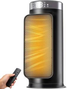 lot 13483 image: 1500W PTC Quiet Space Heater with Remote Control, 15.8in Portable Electric Heaters for Indoor Use, 75°Oscillation Ceramic Heater for Office, 24H Timer, 5 Modes, Fast Safe Quiet Room Heater for Bedroom