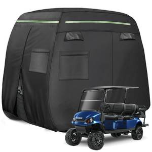 lot 13488 image: Xoxocos Golf Cart Covers 6 Passenger, Heavy Duty 600D Waterproof Golf Cart Seat Cover EZGO, Club Car, Yamaha, Outdoor 6 Seater with Reflective Strips, Zippered Pockets, Zipper Doors
