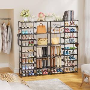 lot 13493 image: Ekisemio Large Shoe Rack Organizer for Entryway Closet 72-80 Pairs 10-Tier Heavy Duty Tall Garage Shoe Rack Shoe Shelf Shoes Storage with Removable Side Hooks for Bedroom and Garage, Black
