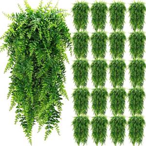 lot 13494 image: Geosar 20 Pcs Artificial Hanging Plants 32 Inch Hanging Boston Ferns Plastic Fake Plants for Wall Room Garden Wedding Garland Indoor Outdoor Decoration, No Basket