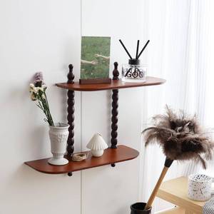 lot 14030 image: FRIADE 2-Tier Wall Mounted Floating Shelf with Two Roman Columns, Decorative Display Shelf for Entrance, Bathroom, Bedroom, Living Room, Kitchen, Office (Brown)