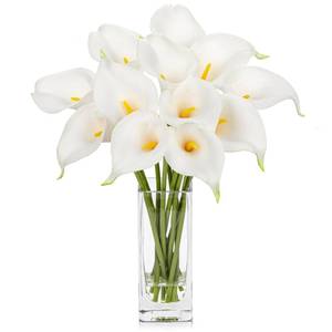 lot 14031 image: DILATATA Fake Flowers in Vase 12in Artificial Calla Lily Pure-White Flowers Arrangement with Vase and Faux Water for Home Decor Dining Table