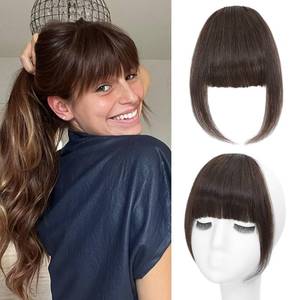 lot 14044 image: Carendia Bangs Hair Clip Human Hair Medium Brown French Bangs for Women Fringe with Temples Hairpieces Clip on Bangs for Daily Wear (Medium Brown, French Bangs)