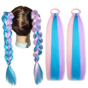 lot 14045 image: Colored Hair Extensions Blue Pink Purple Ponytail Extension Colorful 2 Packs, 20 inch Crazy Hair Day Accessories for Women, DIY Festival Wacky Rave Braids,Tinsel Mixed