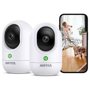 lot 14383 image: INFIYA 2K Security Camera Indoor-360 Cameras for Home Security and One-Tap Call, ElderlyCatBabyNanny, Motion Alert, Intelligent Tracking, 2.4GHz WiFi Only, Work with AlexaGoogle Home, K7 2Pack