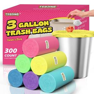 lot 14386 image: T.FORING 300 Count 3 Gallon Trash Bags - 12 Liter Colored Small Garbage Bags Unscented Wastebasket Liners Heavy Duty and Leakproof Mini Can Liners for Bathroom Toilet Home Office