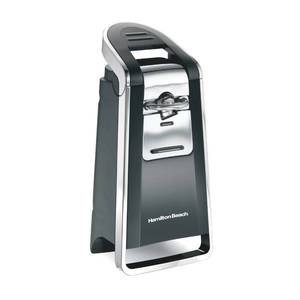 lot 14405 image: Hamilton Beach Smooth Touch Electric Automatic Can Opener with Easy Push Down Lever, Eliminates Sharp Edges, Opens All Standard-Size and Pop-Top Cans, Extra Tall, Black and Chrome (76606AG)