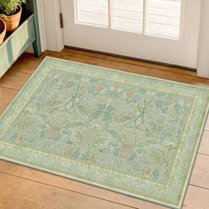 lot 14417 image: Boho Sage Green Bathroom Rugs, 2x3 Soft Washable Non Slip Small Area Rug for Entryway, Kitchen, Bedroom, Powder Room, Low Pile Floral Decorative Door Mats Vintage Farmhouse Throw Rug