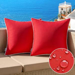 lot 14420 image: MIULEE Pack of 2 Outdoor Waterproof Decorative Farmhouse Throw Pillow Covers - Square Solid Color Couch Pillows for Patio Tent Bed Sofa Living Room - 18x18 Inch Red