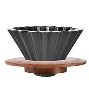 lot 14422 image: Goodening Ceramic Coffee Dripper Pour Over Coffee Maker with Wood Stand Elegant Flower Shape Filter