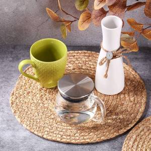 lot 14427 image: DAJAMAI Round Woven Placemats, 13ftft Plate Chargers Heat Resistant Non-Slip Water Hyacinth Weave Place Mats Farmhouse Straw Braided Rattan Tablemats Wicker Placemats for Dining Table Decor Set of 6