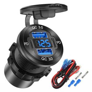 lot 14429 image: Upgraded 4 Port 12V USB Outlet Aluminum Charger, 78W Dual PD and QC Multiple USB Port for Car, USB C Cigarette Lighter Replacement 12 Volt Socket with Voltmeter Waterproof for Marine Boat Motorcycle RV
