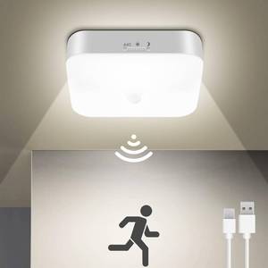 lot 14434 image: WhitePoplar Rechargeable Motion Sensor Closet Light, Rechargeable Battery Operated Ceiling Light Wireless, 500LM Wireless Motion Activated Light for Shower Stairs Hallway Pantry Porch Garage, 5000K