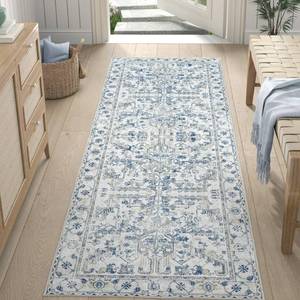 lot 14459 image: jinchan Lima Runner Rug 2x6 - Vintage Hallway Machine Washable Rug Floral Non Slip with Rubber Backing Ultra-Thin Carpet Runner for Kitchen Bedroom Laundry Room Farmhouse Entryway (2x6ft, Blue)