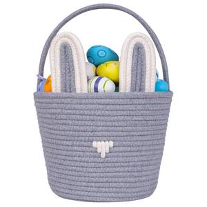 lot 14460 image: CubesLand Grey Easter Bunny Basket Egg Bags for Boys Kids Children, Candy Egg Easter Basket Rabbit Buckets with Ears, Cute Baby Gifts Bags for Easter 9.8 x 7.8 x 7.8in