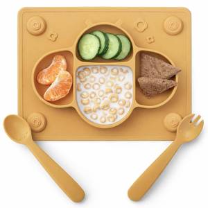 lot 14468 image: ROCCED Suction Plates for Baby Placemat Spoon Fork Set for Toddlers, Silicone Baby Plates with Suction Baby Dishes for Kids Plates-mustard